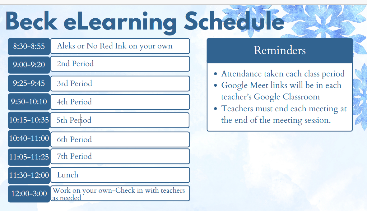 E-Learning Schedule